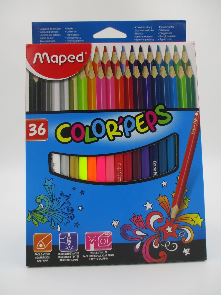Maped crayons de 36 couleurs facile à tenir. mines résistantes et facile à  tailler ref: 832017